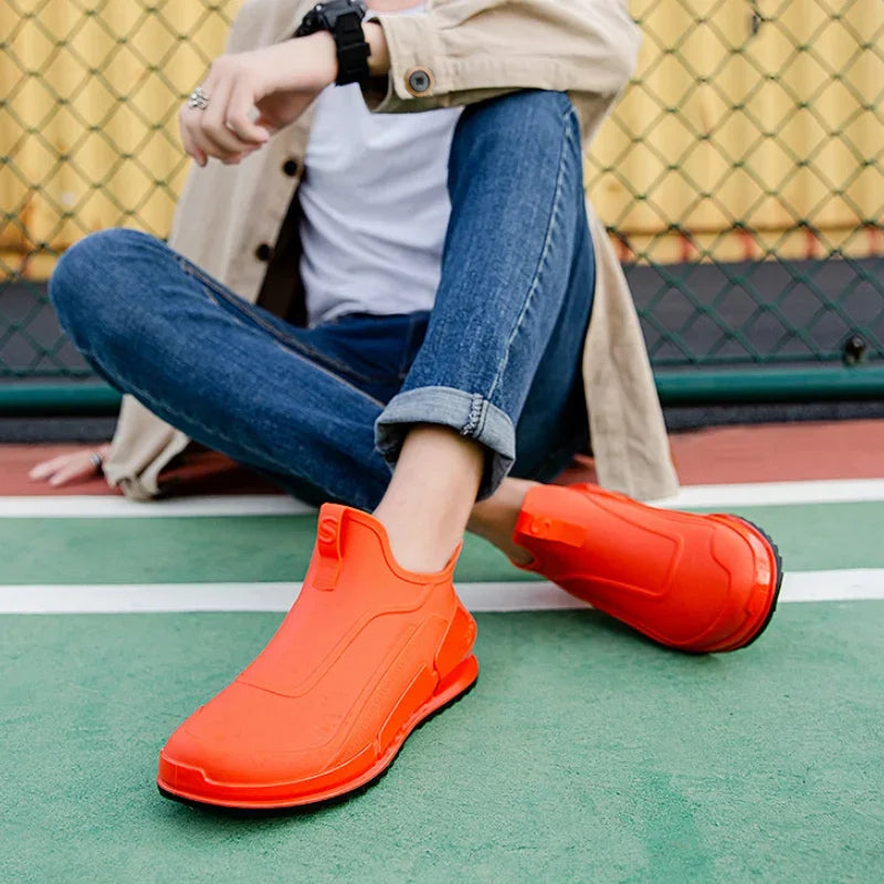 Men's Rain Boots Ankle Waterproof Shoes Men Casual Fishing Work Shoes Slip on Non-slip Rain Shoes Womens Kitchen Rubber Shoes Pi-Mart