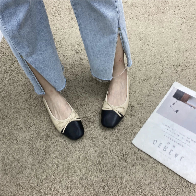 Large Size 44 45 46 47 48 Flat Shoes Women's Spring  Autumn Bow New Square Toe Shallow Ladies Shoes loafers women zapatos mujer Pi-Mart