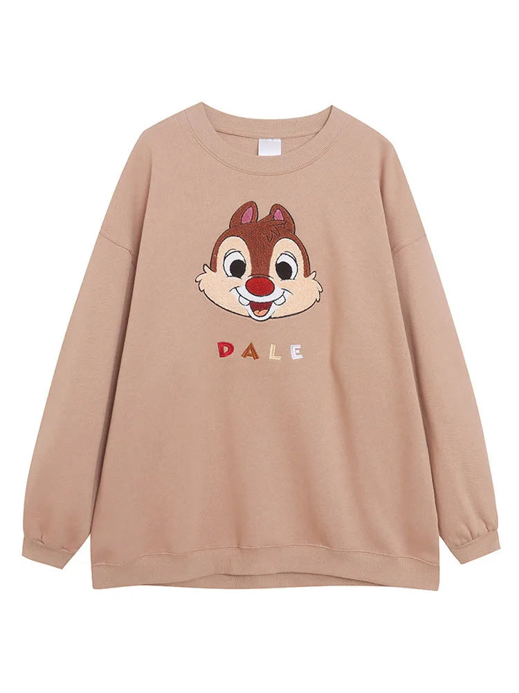 Disney World Disneyland Embroidery Sweatshirt Women Casual Fleece Jumper Mickey Daisy Duck Cartoon Loose Pullover Top O Neck LadyShow.Store