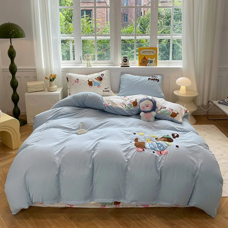 Cute Cat  Bedding Set For adults kids Brown pink Lovely Bed Sheet set With Pillowcases Colorful King Queen Full size LadyShow.Store