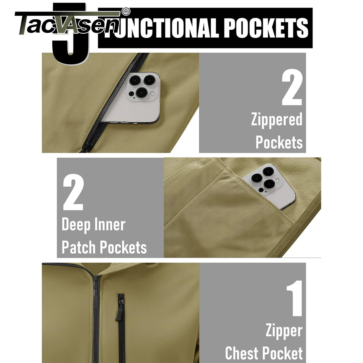 TACVASEN Hooded Rain Softshell Jacket Mens Fleece Lined Waterproof Jacket Work Jacket Outdoor Trekking Hiking Windbreaker Male Pi-Mart