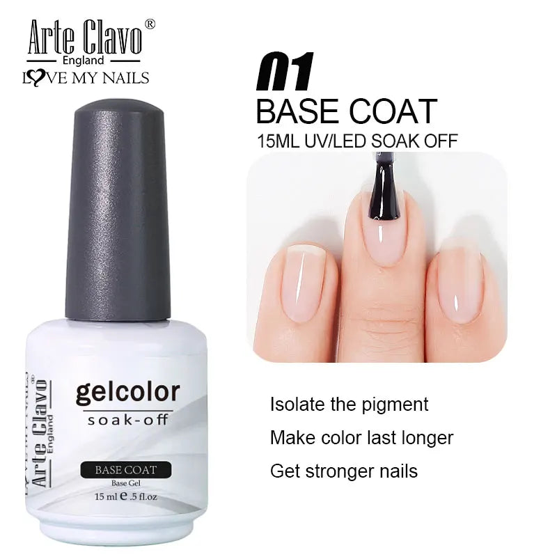 Arte Clavo Top Gel Polish 15ml Semi Permanent Varnish Function Gel Base Super Top Coat Transparent Gel Nails Soak Off Gel Tri Light Beauty