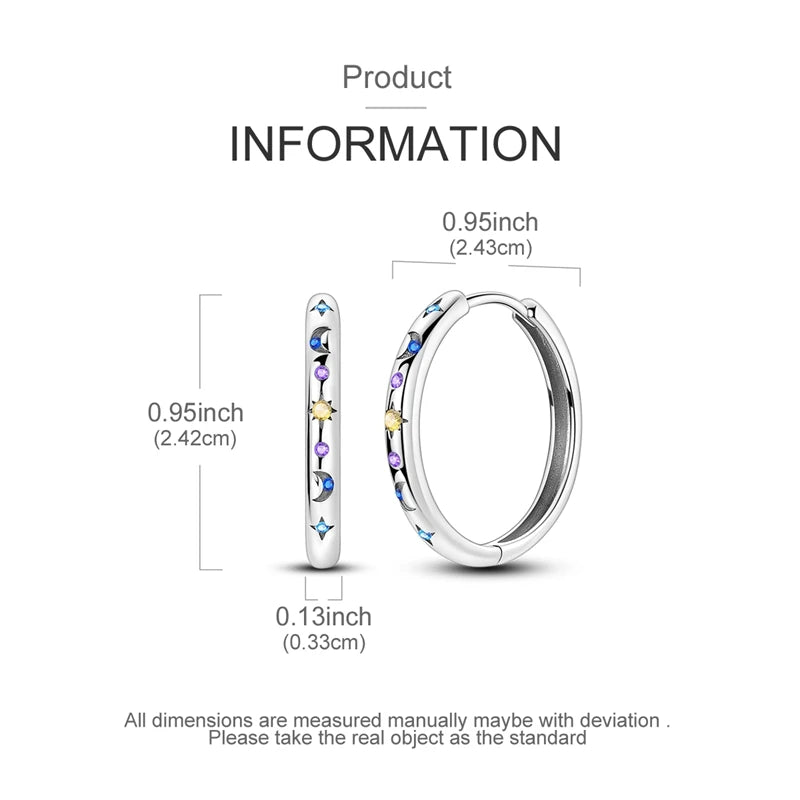 925 Sterling Silver Hoop Earring For Woman Night Sky Blue Purple Gemstone Original Earrings Fashion Jewelry Gift Pi-Mart