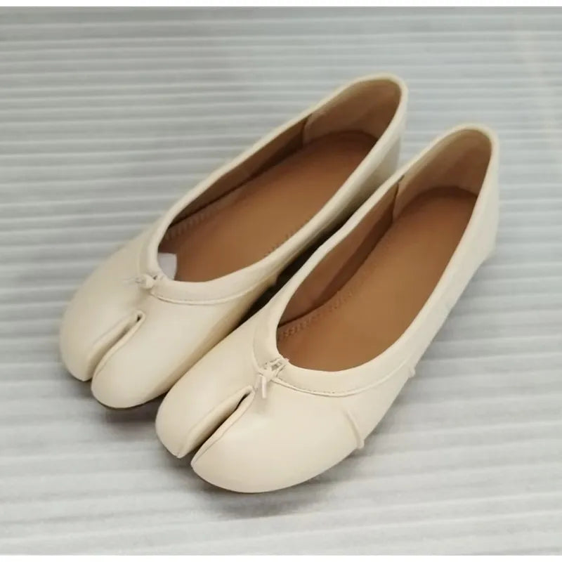 Split Toe Women Ballet Flats Fashion Tabi Shoes Casual Slip-on Loafers Ladies Pleated Leather Espadrilles Zapatillas Mujer Pi-Mart
