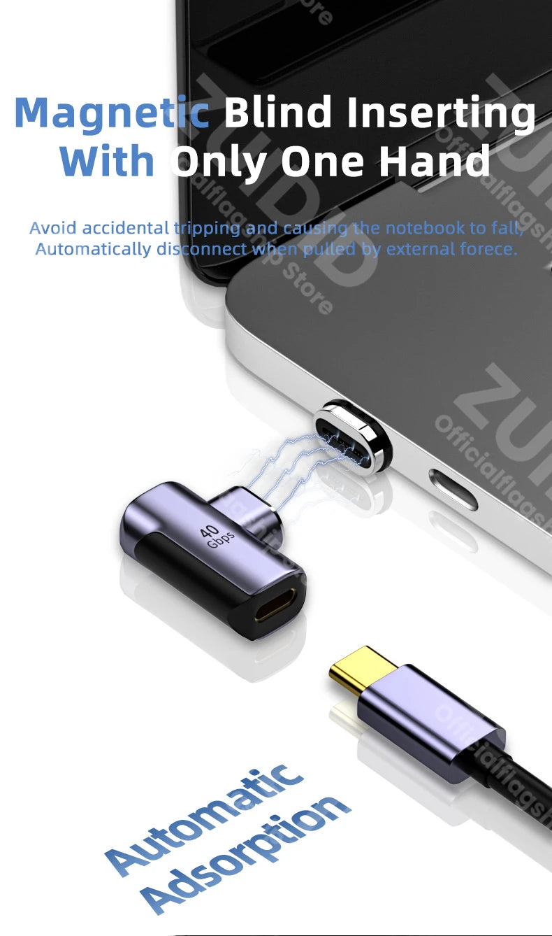 USB4.0 Thunderbolt3 Magnetic Adapter USB C To Type C 40Gbps 100W Fast Charging Magnet Converter Cable 8K@60Hz USB Type C Adapter Pi-Mart