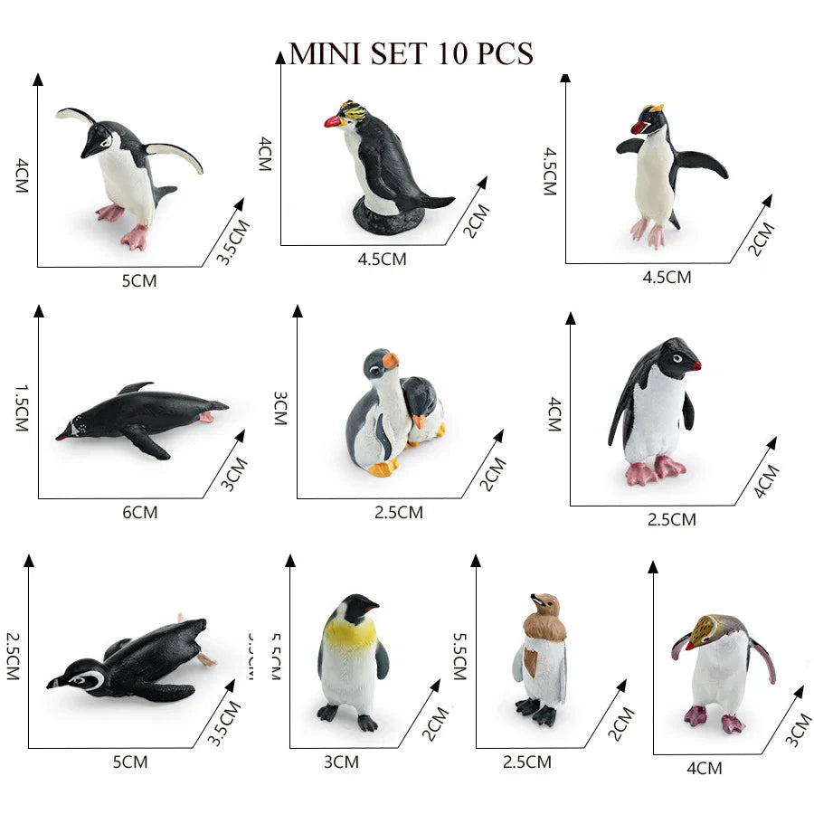 Realistic Mini Ocean Animal Figurines Plastic Marine Sea Creatures Whale Shark Dolphin Turtle Penguin Model Playset Gift for Kid LadyShow.Store