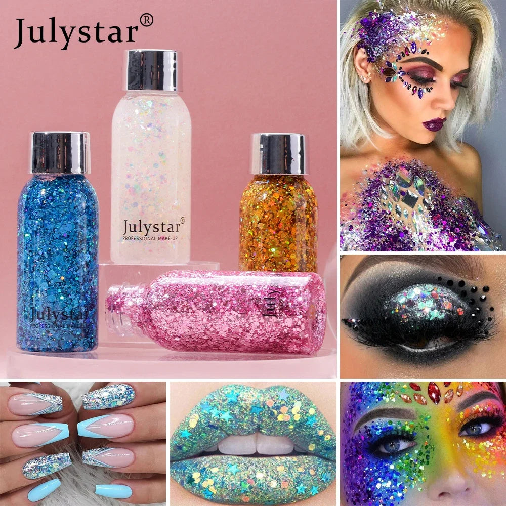 Glitter Eye Shadow Liquid Face Body Sequins Gel Long-Lasting Liquid Face Shimmer Multicolor For Party Music Festival Makeup 30ML Tri Light Beauty