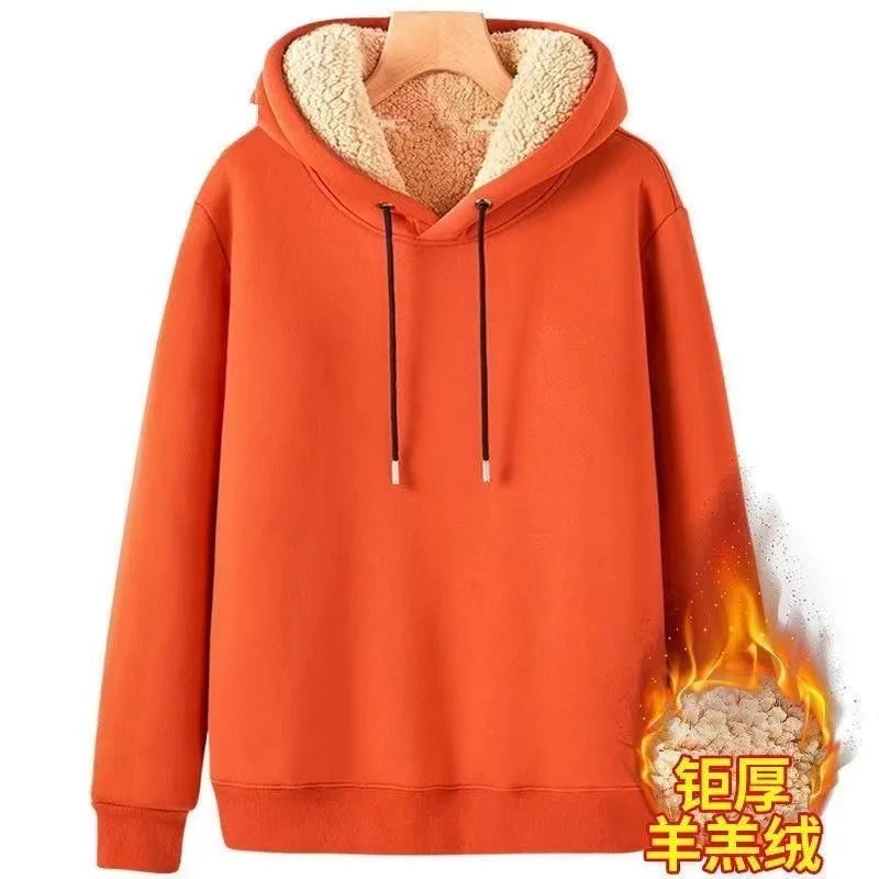 2024 Autumn and Winter New Hooded Lamb Fleece Hoodie Solid Color with Thick Fleece for Men and Women, Warm and Casual Versatile Pi-Mart