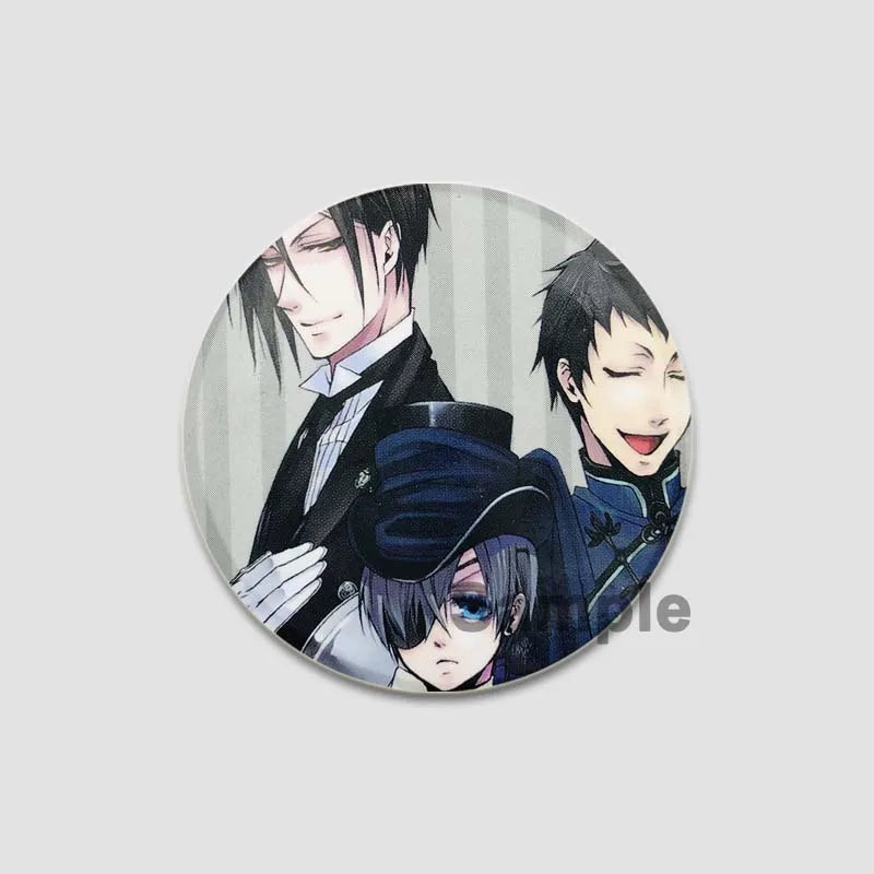 58MM Cartoon Comics Black Butler Creative DIY Badge Tinplate Plastic Pins Button Brooches for Backpack Accessories Jewelry Gifts Pi-Mart