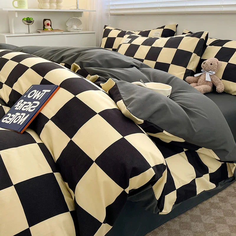 Plaid Style Bedding Set Skin-friendly Quilt Cover Pillowcase Bedsheet Home Bed Linen Sets Single/Full/Queen/King Size Bedclothes LadyShow.Store