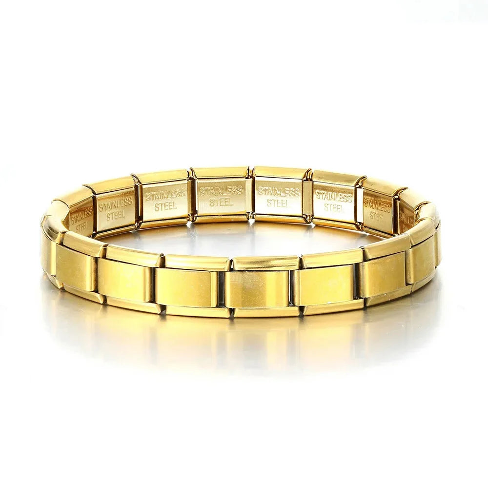 Italian Charm Link for Women Men 9mm Width Silver Gold Color Chain Stainless Steel Bracelet on Hand DIY Making Jewelry Wholesale Pi-Mart