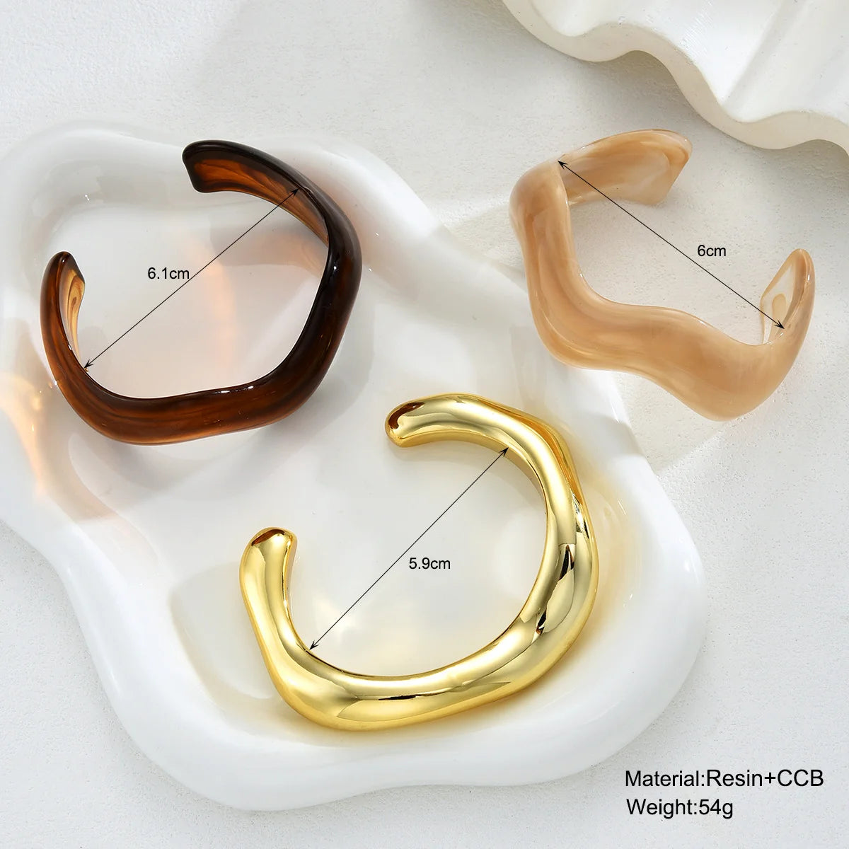 3Pcs Irregular Wavy Cuff Bangle Set For Women Resin Chunky Wave Bracelets Minimalist Stackable Wristband Trendy Jewelry Gift New Pi-Mart