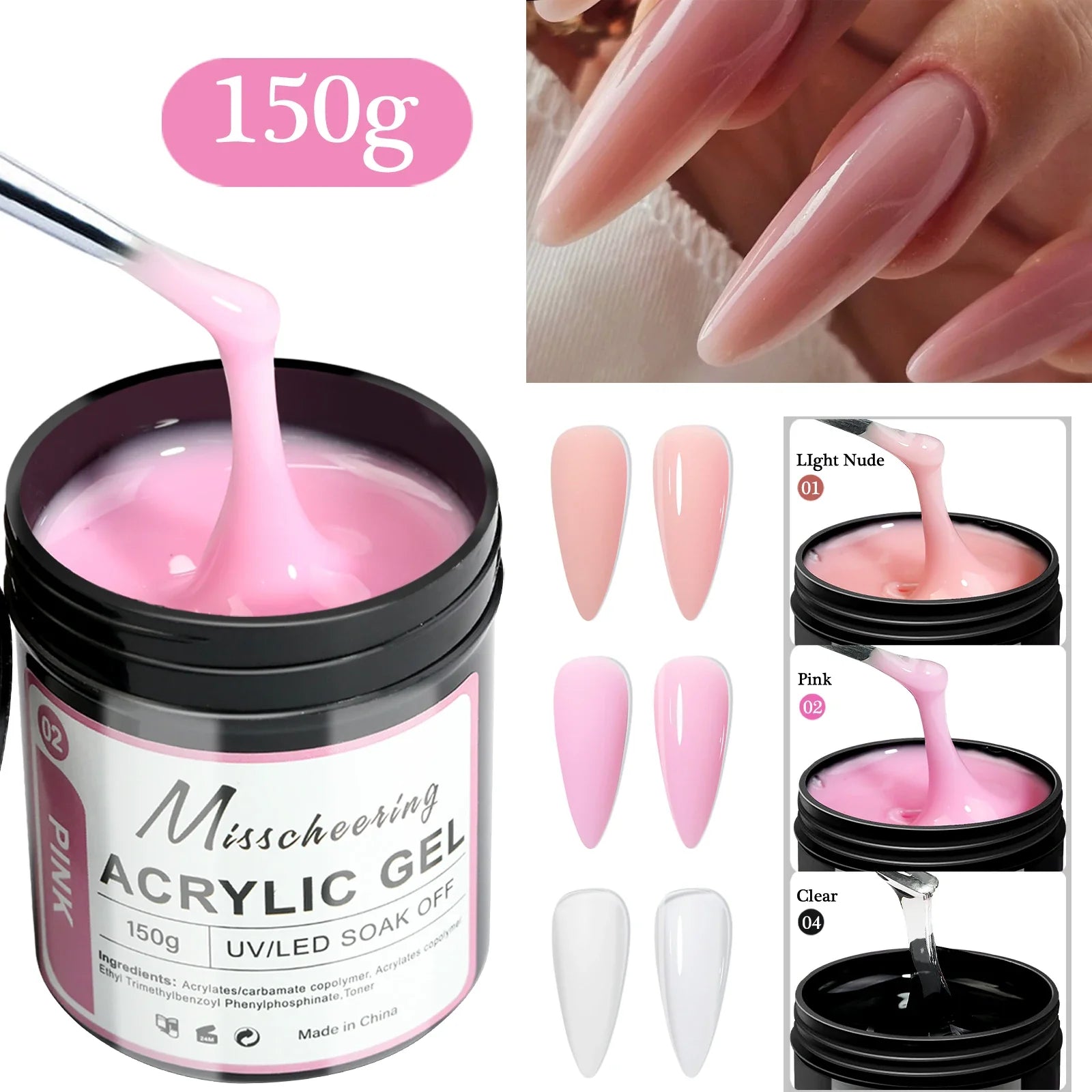 2/3Jars Poly Nail Gel UV LED Cured Builder Nail Gel Set Light Nude Pink Clear Extension Nail Solid Gels For DIY At Home Salon Tri Light Beauty