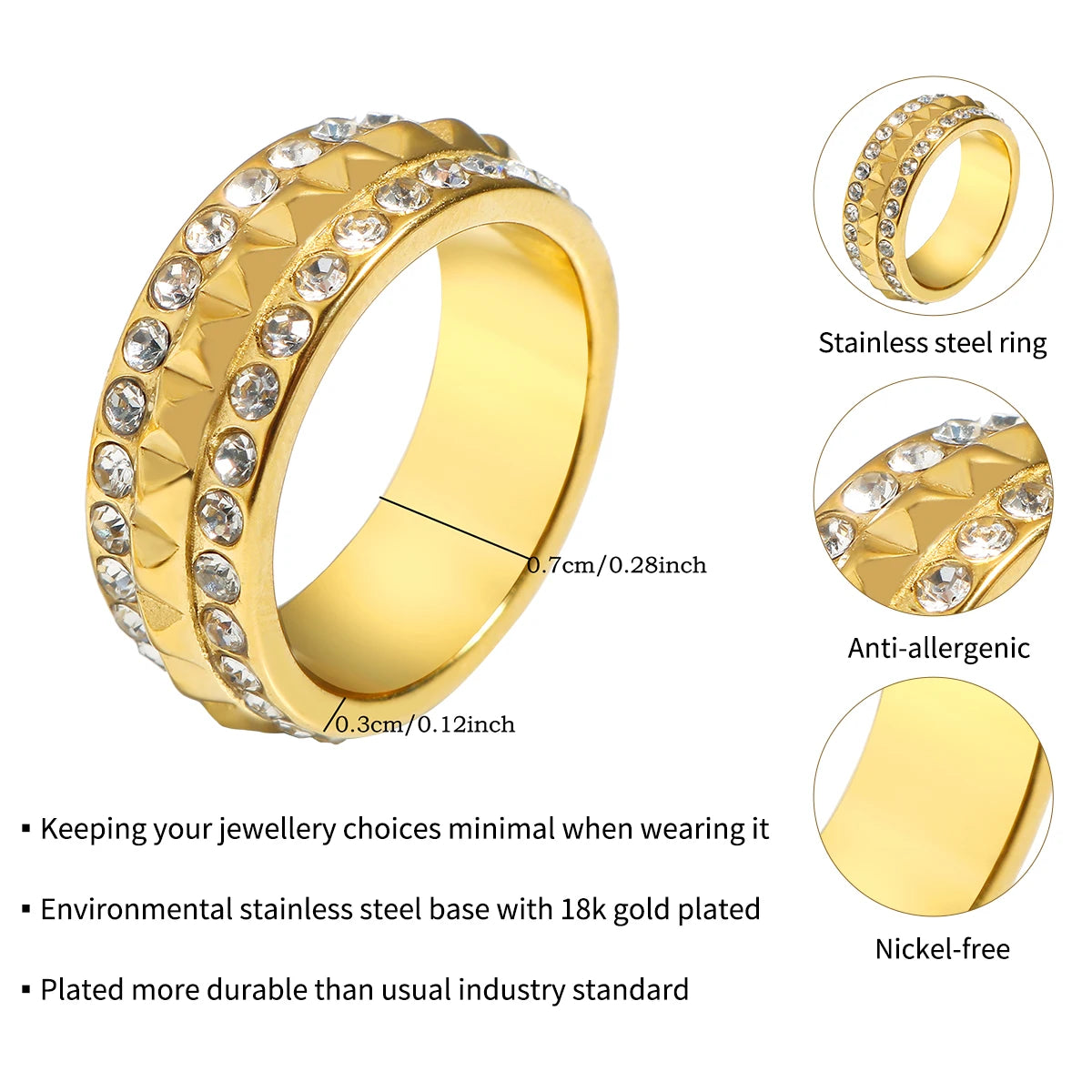 Stainless Steel Ring for Women Inlaid Zircon Rings Waterproof Romantic Fashion Jewelry Pi-Mart