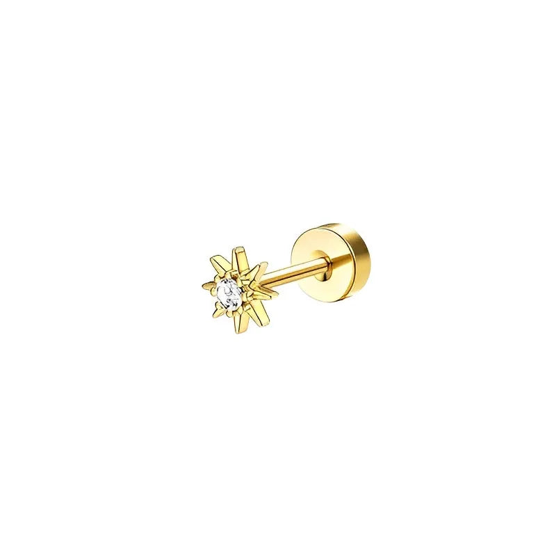 Bobisty 1pc Earrings Surgical Stainless Steel Earrings for Women Dainty Flat Back Earring Stud Hoop Cartilage for Sensitive Ears Pi-Mart
