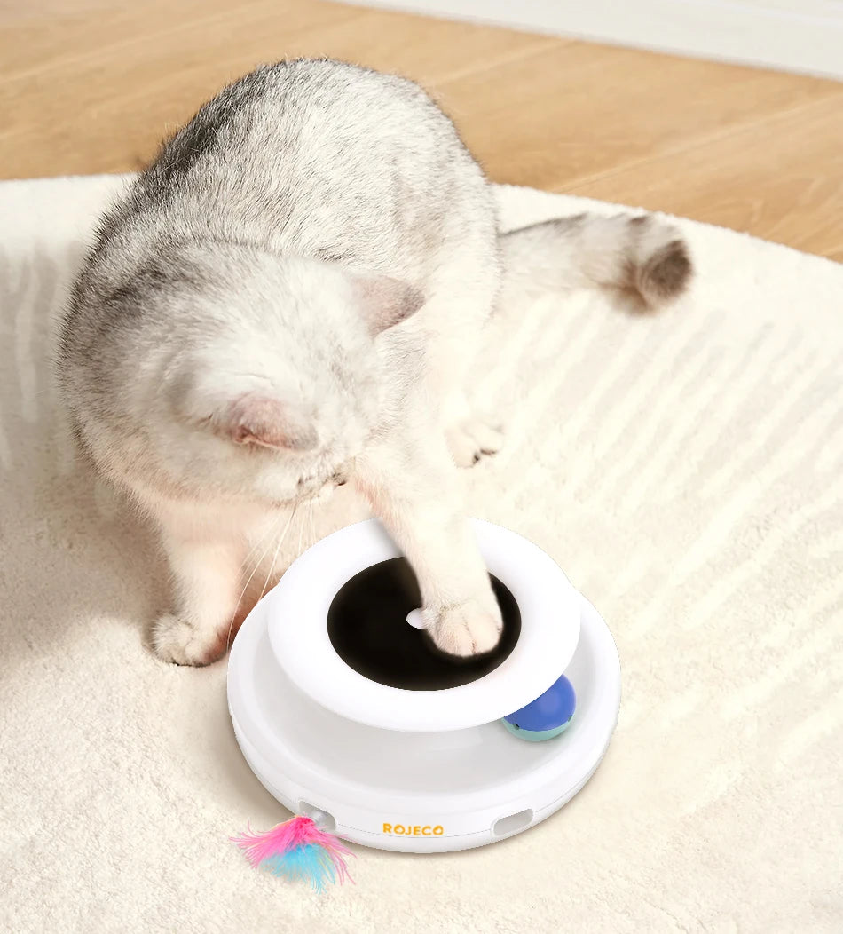 ROJECO 2 in 1 Smart Cat Toys Automatic Feather Fun Ball Toy Set For Cat Dog 5 Modes Electronic Interactive Pet Toy Accessories Pi-Mart