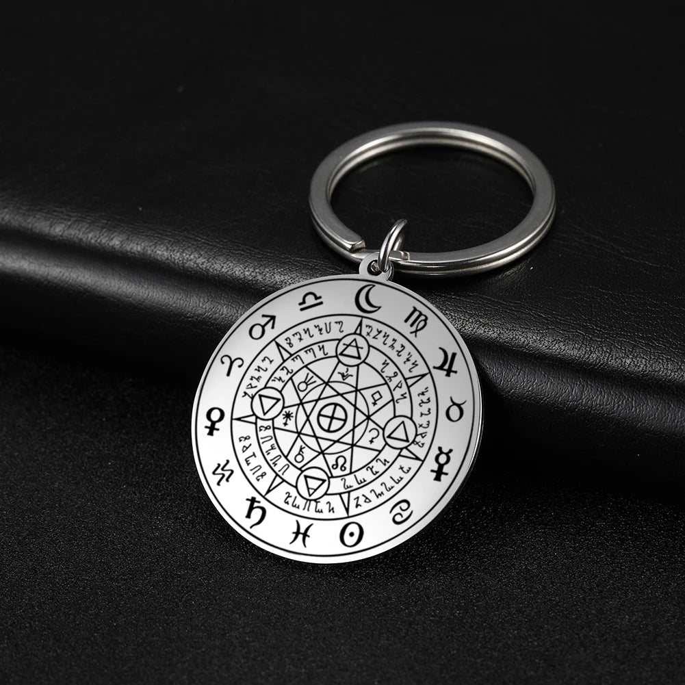 Dawapara Protection Secret Seal of Solomon Pendant Keychain Witchcraft Hexagram Wealth Fortune Amulet Stainless Steel Jewelry Pi-Mart