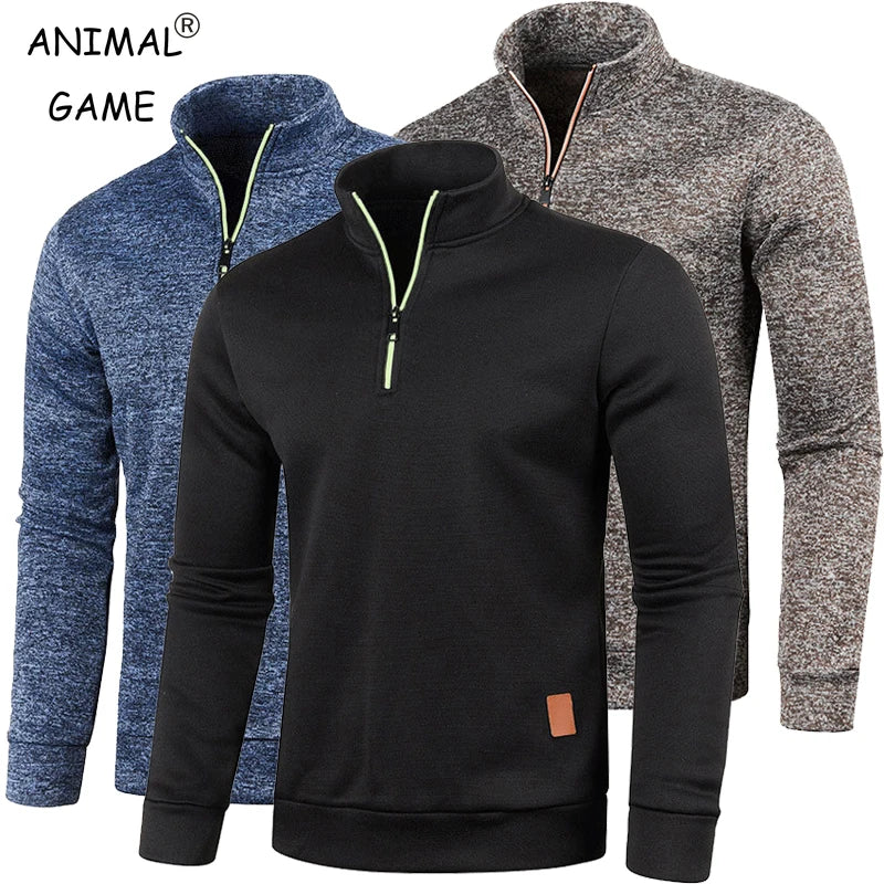 Autumn Men's Half Zipper Sweatshirts Long Sleeve Solid Color Pullover Turtleneck Streetwear Winter Warm Jacket Sport Coats Pi-Mart
