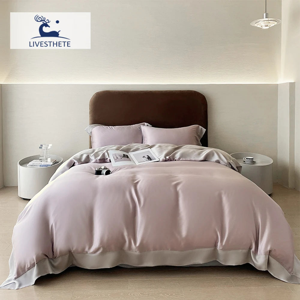 Liv-Esthete Top Grade 100% Silk Duvet Cover Set Queen King Yellow White Bedding Set Flat Sheet Beauty Pillowcase Bed Linen Pi-Mart