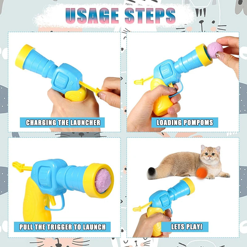 Cat Toys Interactive Launch Training Toy For Pet Kitten Creative Mini Shooting Gun Games Stretch Plush Ball Toys Pet Supplies Pi-Mart