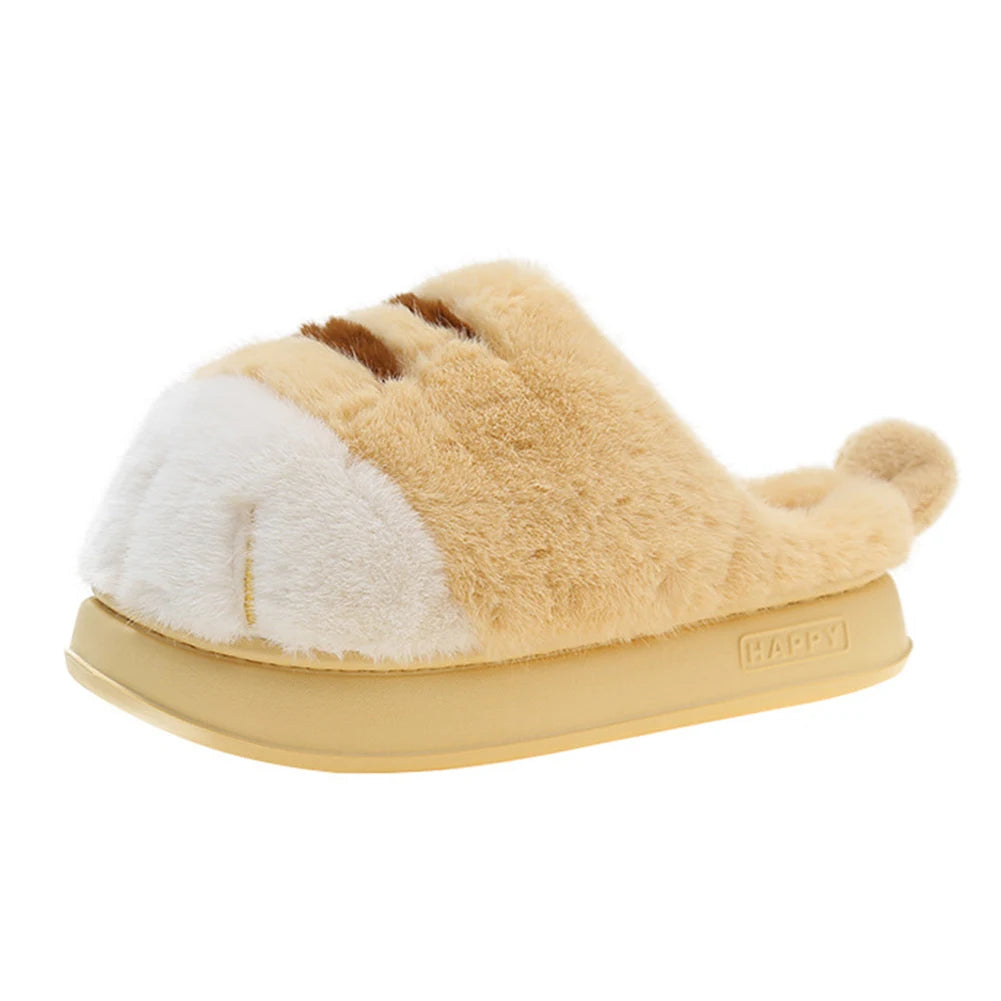 3D Cat Paw Plush Slippers Warm Slip-on House Shoes Anti Slip Flat Thermal Slippers Furry Paw Couple Slippers for Autumn Winter Pi-Mart