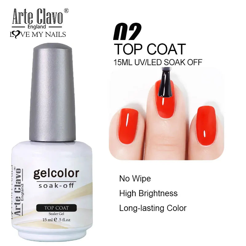 Arte Clavo Top Gel Polish 15ml Semi Permanent Varnish Function Gel Base Super Top Coat Transparent Gel Nails Soak Off Gel Tri Light Beauty
