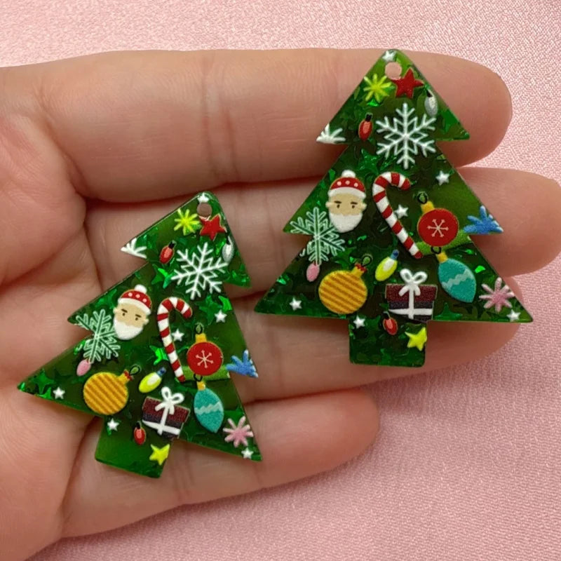 8pcs acrylic Christmas tree pendant, DIY jewelry making earrings necklace keychain accessories Pi-Mart