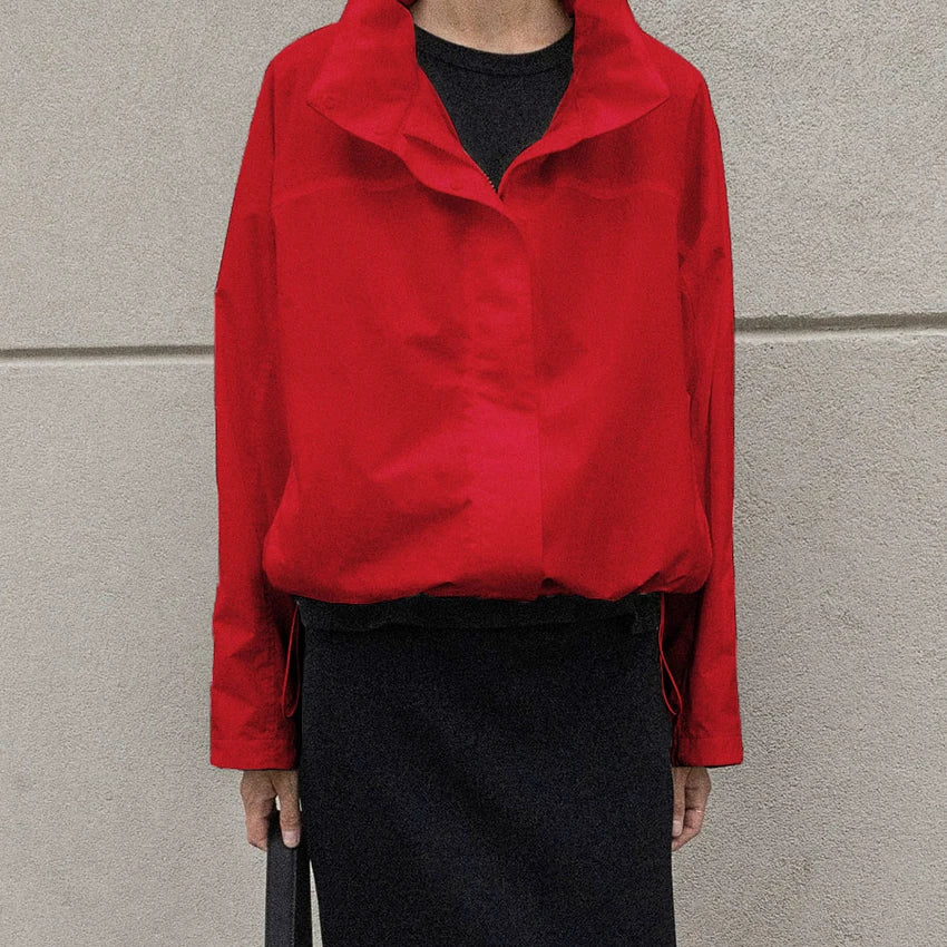 Linad Street Chic Red Turtleneck Zipper Jackets Autumn Casual Long Sleeve Outerwear Fashion Coats For Woman Tops Female 2025 Pi-Mart