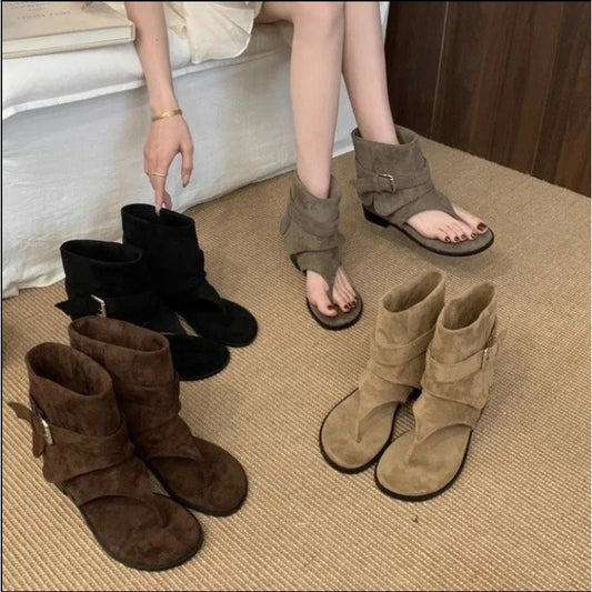 2025Spring Clip Toe Flats Sandals Summer Fashion Trend Trouser Legs Boots Casual Dress Street Style Shoes LadyShow.Store