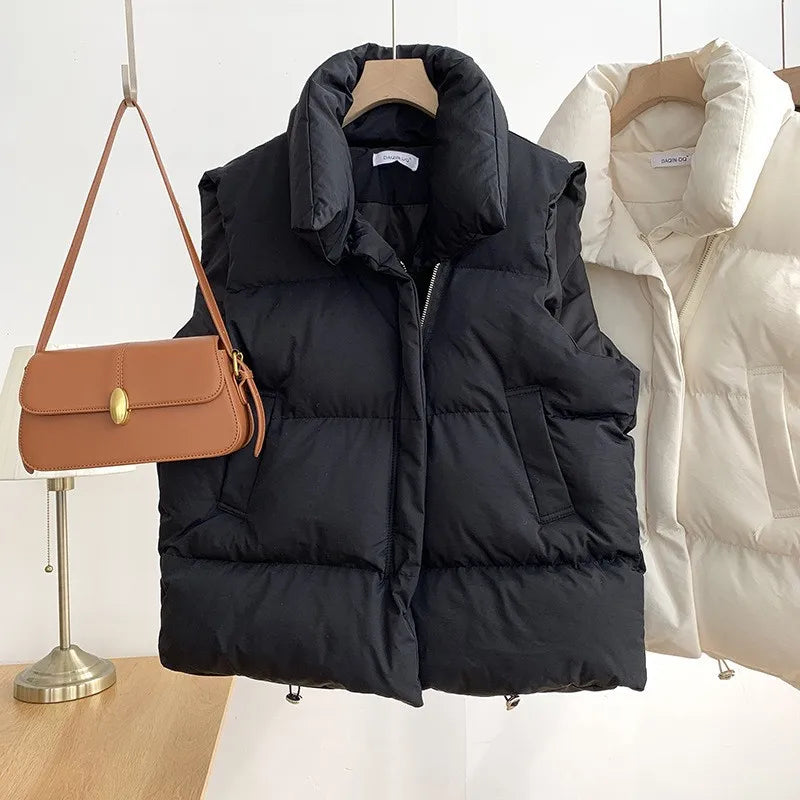 Women Fashion Autumn New 2024 Stand Collar Elegant Down Coats Warm Outerwear Casual Belt Sleeveless Winter Women Vests Jackets LadyShow.Store
