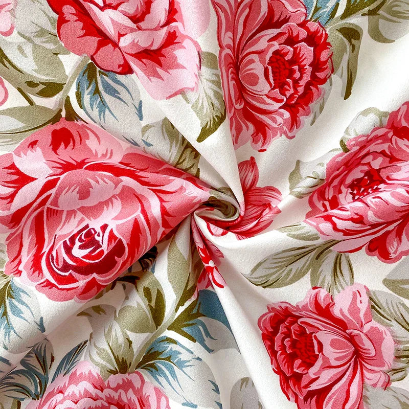 Red Flower Printed Bed Sheet Sets Queen/King Size sabanas cama matrimonial Reactive Printed Fitted Bedsheets for Double Bed LadyShow.Store