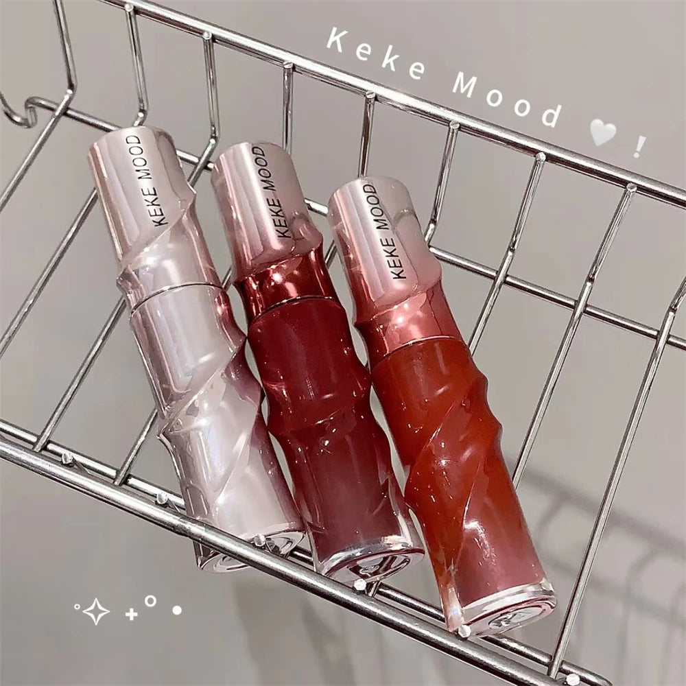 Crystal Nude Gray Glossy Lip Stain Mirror Korean Lip Glaze Sheer Nude Glitter Lip Tint Watery Shine Plumping Lipgloss Cosmetics Pi-Mart