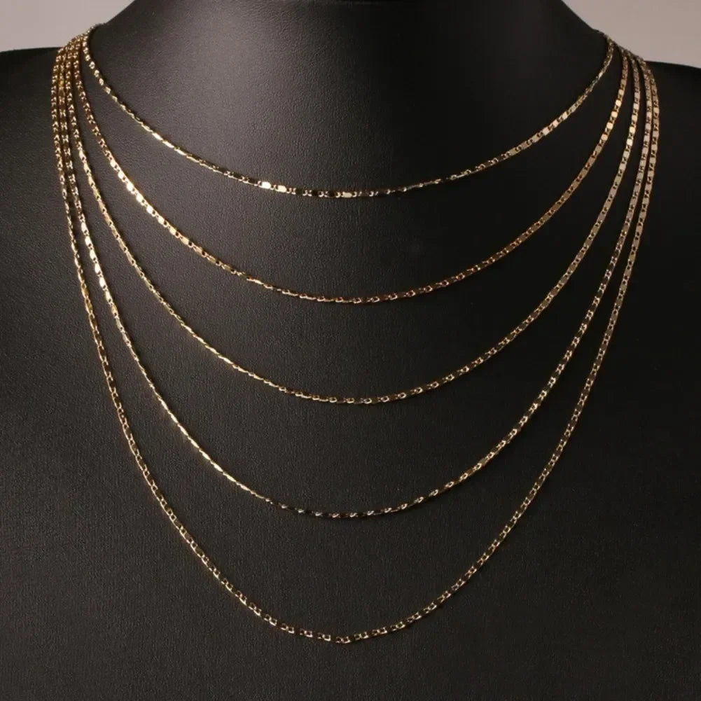 40-75cm 18k Gold Color Charm 2mm Flat Chain Necklaces For Women Men Luxury Fashion Party Wedding Jewelry Pi-Mart