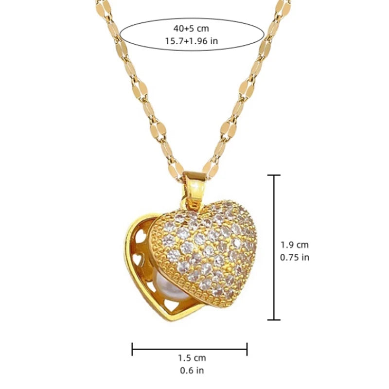 ZAKOL Korean Light Luxury Shell Pearl Necklace For Women Micro Inlaid Zircon Love Heart Moon Choker Wedding Jewelry Pi-Mart