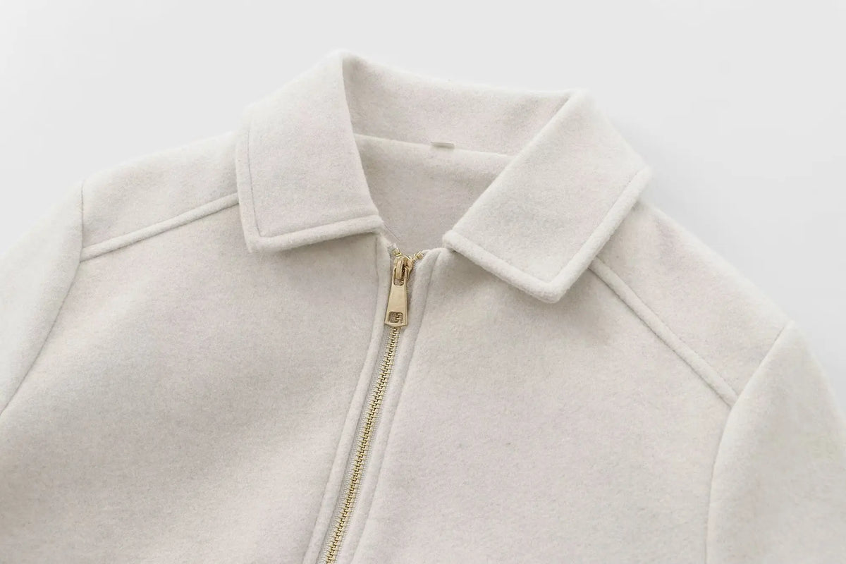 Women's Zipper Jacket Coat New Winter Long Sleeve Pocket Outerwear Coat Short Street Elegant Women's Jacket Pi-Mart