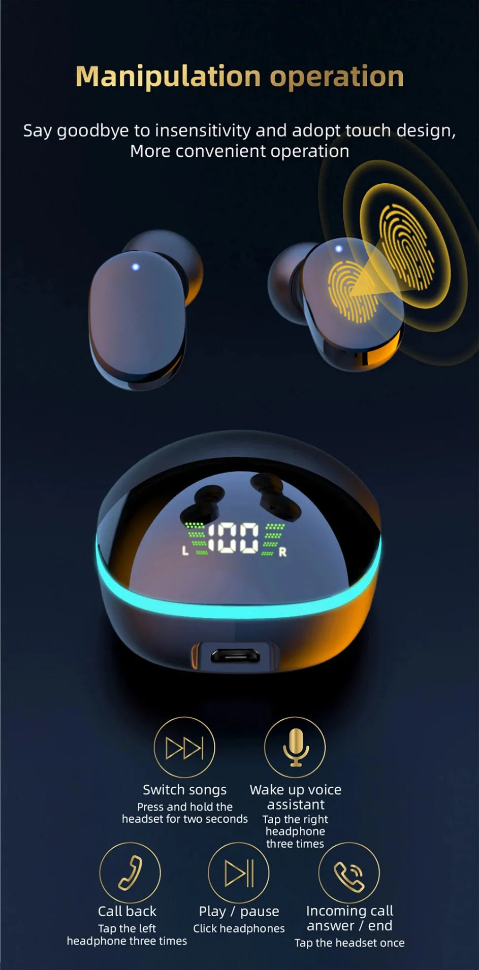 G9S Bluetooth 5.1 In Ear Wireless Earbuds LED Power Display Low Latency Gaming HiFi Stereo Sports Headphones Pi-Mart