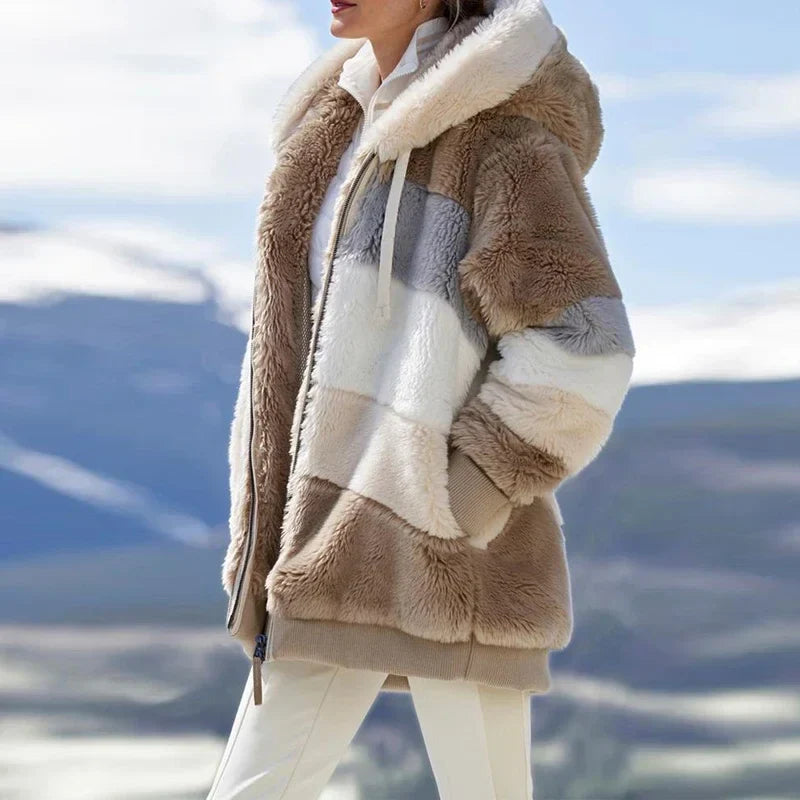 Oversized Jacket for Women Coat 2025 Autumn Winter Warm Plush Pocket Hooded Streetwear Loose Lady Zipper Cashmere Outerwear Coat LadyShow.Store