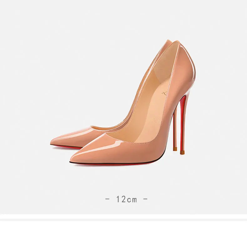 Women Heels Naked Color Women's Elegant High Heel Luxury Black Shoes Woman 2026 Red Shiny Bottoms Pointed Toe Party Ladies Women Pi-Mart