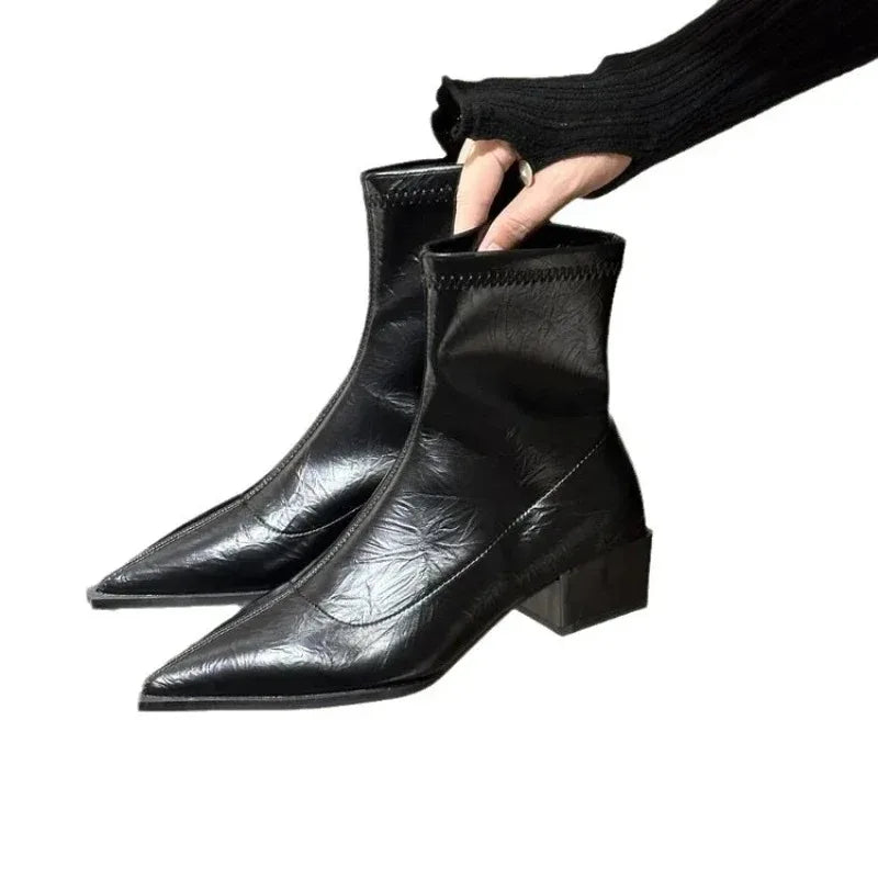 Autumn Women Ankle Boots Shoes Fashion Pointed Toe Ladies Short Boot Square Low Heel Casual Winter Women's Footwear 2024 LadyShow.Store