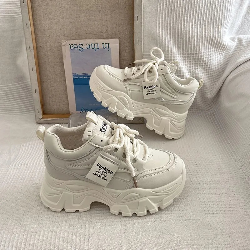 Platform Women Sneakers Autumn New Increased Wear-resistant Vulcanized Shoes Fashion Lace-up Women Casual Training Shoes Zapatos Pi-Mart