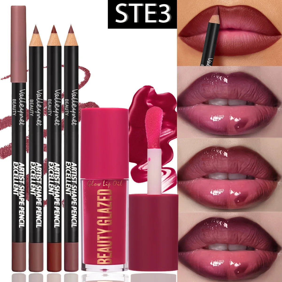 4Pcs Lip Liner & Lip Oil Set - Waterproof Matte Lip Pencils + Plumping Gloss Lipstick Kit, Long Lasting Makeup for Women Pi-Mart