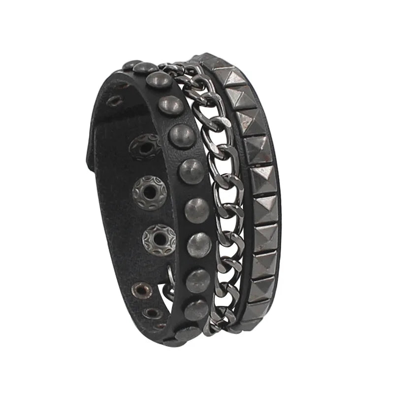 Vintage Leather Bracelets Punk Row Cuspidal Spikes Rivet Stud Wide Cuff PU Leather Punk Gothic Rock Unisex goth accessories Pi-Mart