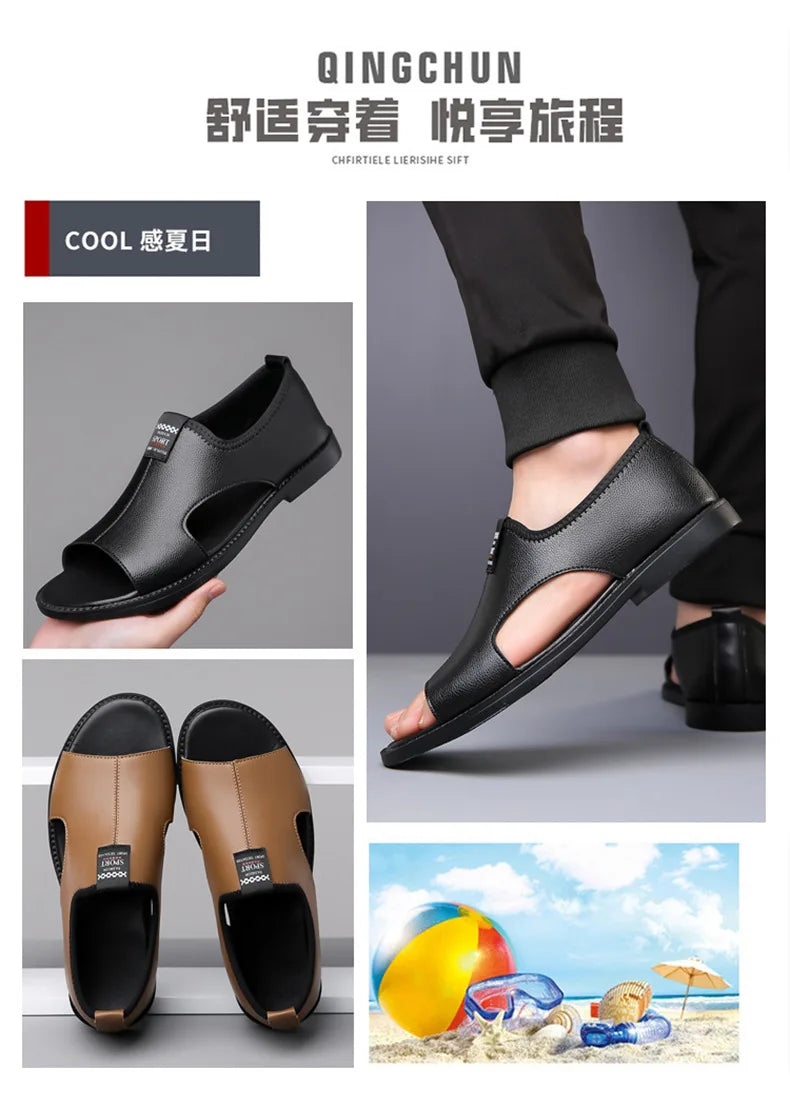 Brand Man Sandals Designer Fashion Leather Casual for Men Summer Comfortable Beach Slippers Outdoor Non-slip Men Sandalias 2026 Pi-Mart