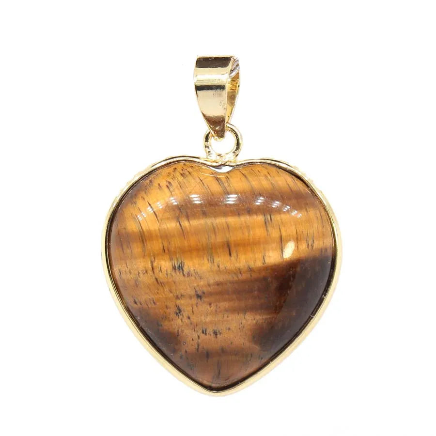 Charms Natural Healing Crystal Heart Stone Pendants For Women Necklace DIY Amethyst Rose Quartz Fluorite Aquamarine Men Jewelry Pi-Mart