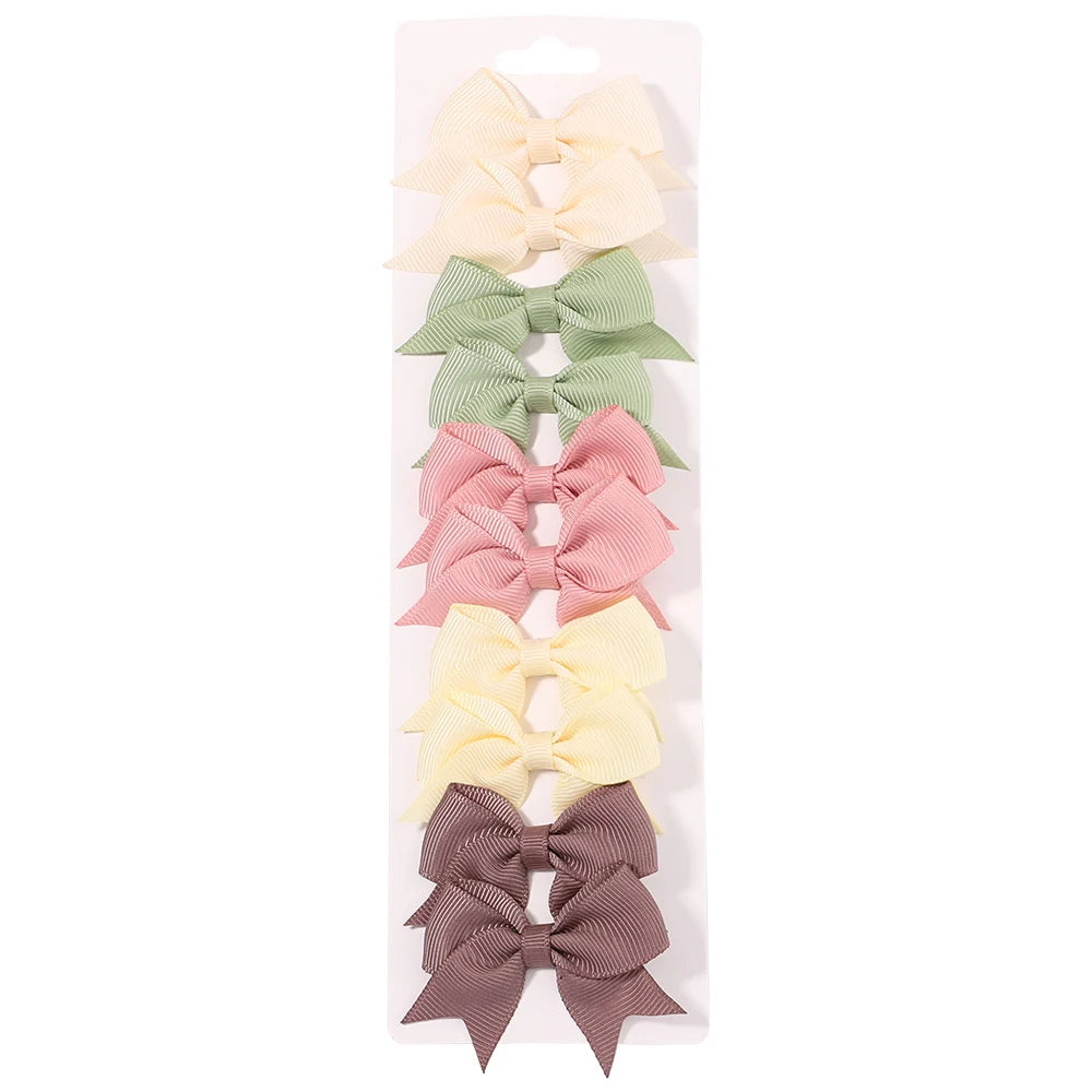 10Pcs/Set Solid Color Kids Bows Hair Clips for Baby Girls Handmade Ribbon Bowknot Hairpin Barrettes New Year Hair Accessories Pi-Mart