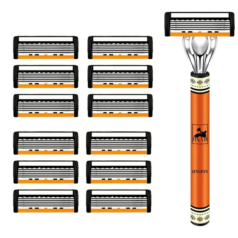 6-layer razor blade, men's stainless steel blade, classic water washed razor, sharp blade for clean shaving Tri Light Beauty