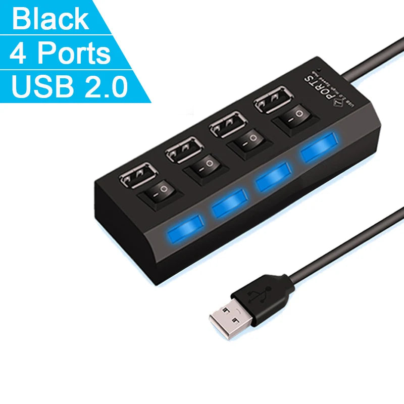 High Speed 4/7 Ports USB HUB 2.0 Adapter Expander Multi USB Splitter Multiple Extender with LED Lamp Switch for PC Laptop Pi-Mart