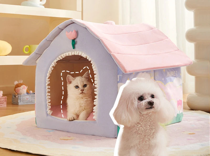 Foldable Dog House Kennel Bed Mat For Small Medium Dogs Cats Winter Warm Cat Bed Nest Pet Products Basket Pets Puppy Cave Sofa Pi-Mart