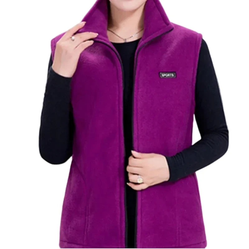 plus Size Women's Polar Fleece Vest Sleeveless Large Zipper Jacket Autumn Fashion Leisure Gilet for Women LadyShow.Store