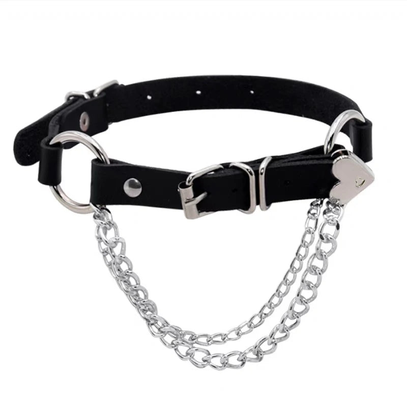 Black PU Leather Punk Choker Collar Necklace with Rivets Gothic Femme Jewelry for Party Club Sexy Goth Pendientes Pi-Mart